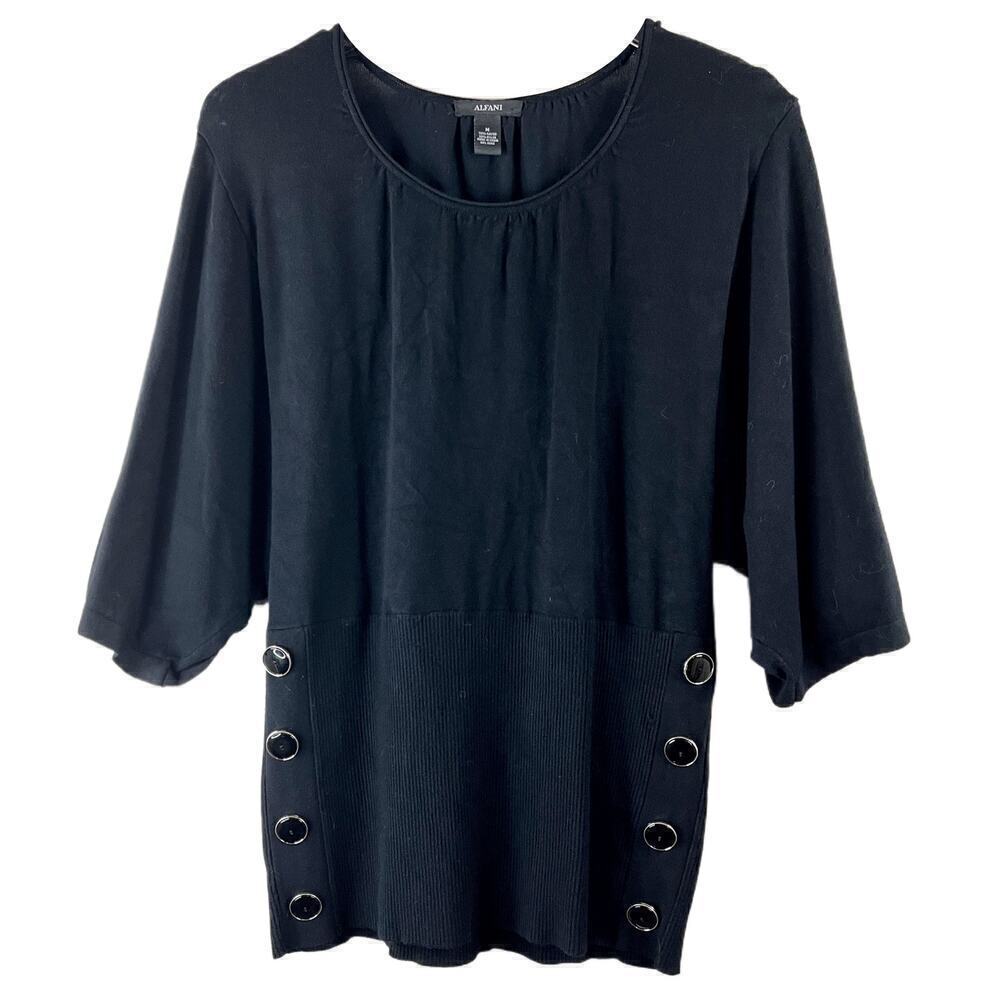 Alfani Side-Button Black Side Button Pullover Womens Size M